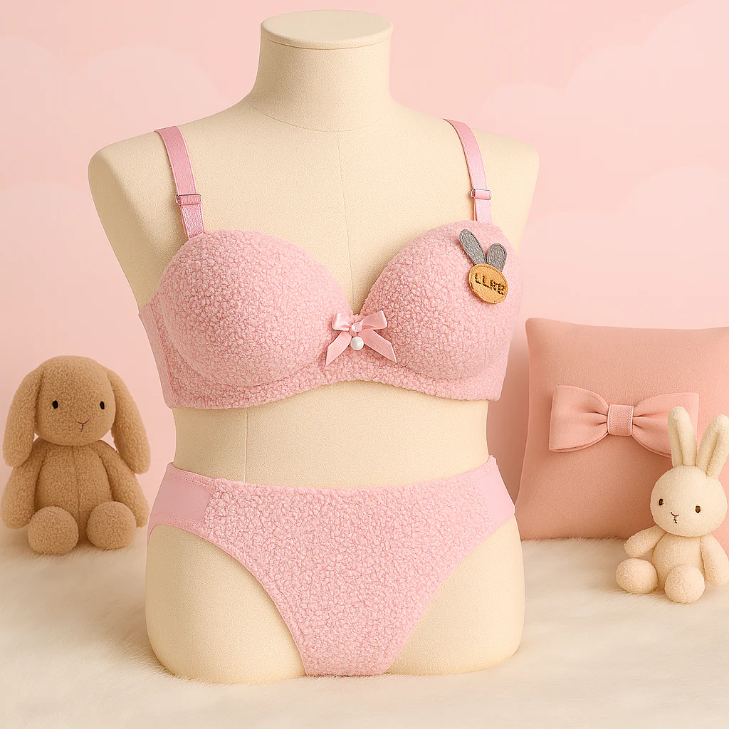 New High Quality Sexy Cute Soft Plush Design Bra & Panty Set