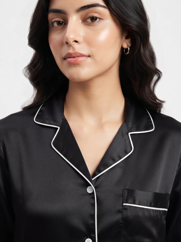Satin Silk Pajama Suit – Noir