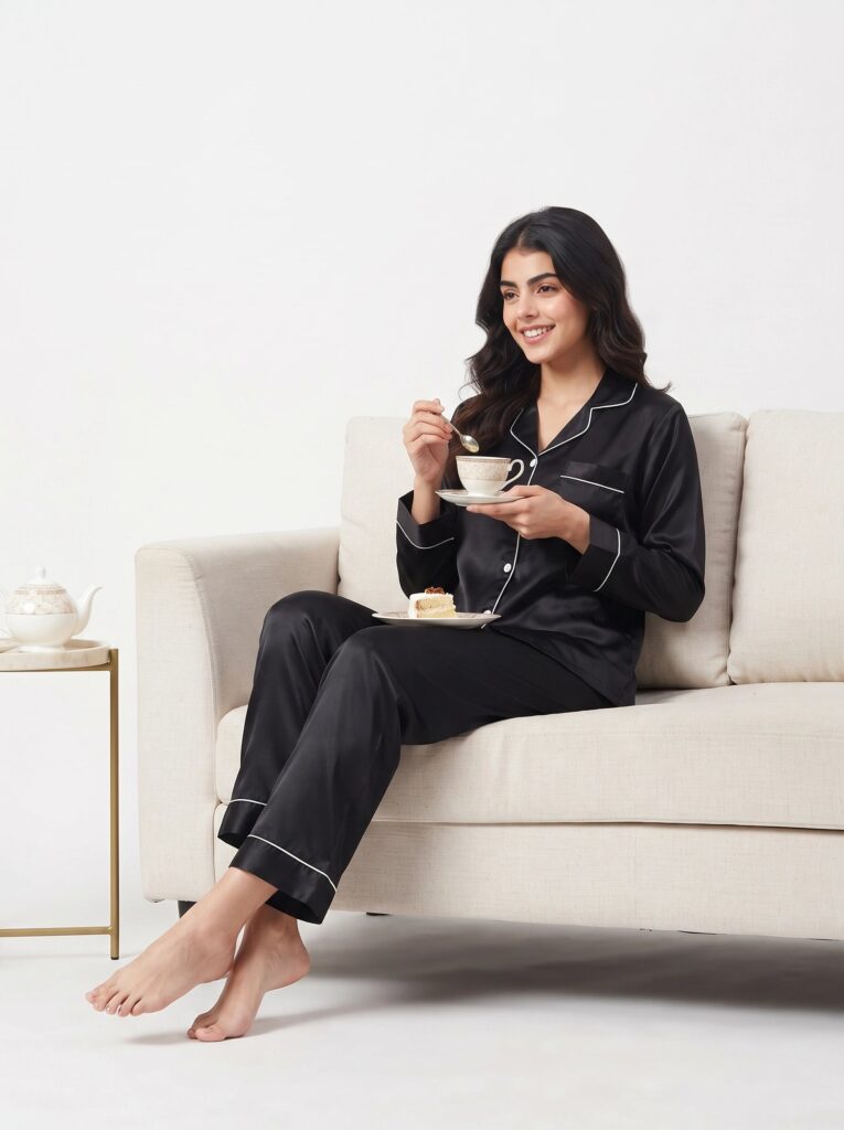 Satin Silk Pajama Suit – Noir