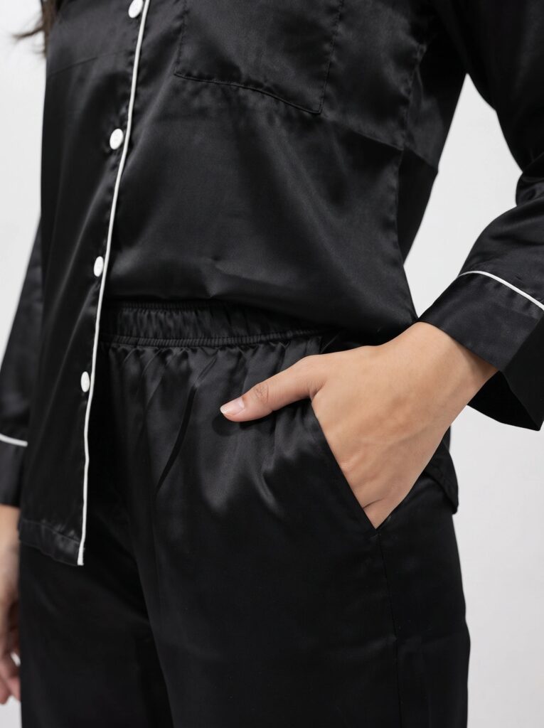 Satin Silk Pajama Suit – Noir