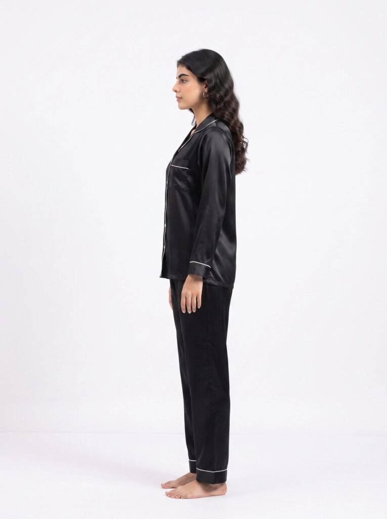 Satin Silk Pajama Suit – Noir