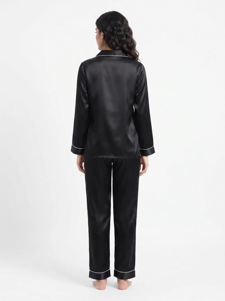 Satin Silk Pajama Suit – Noir
