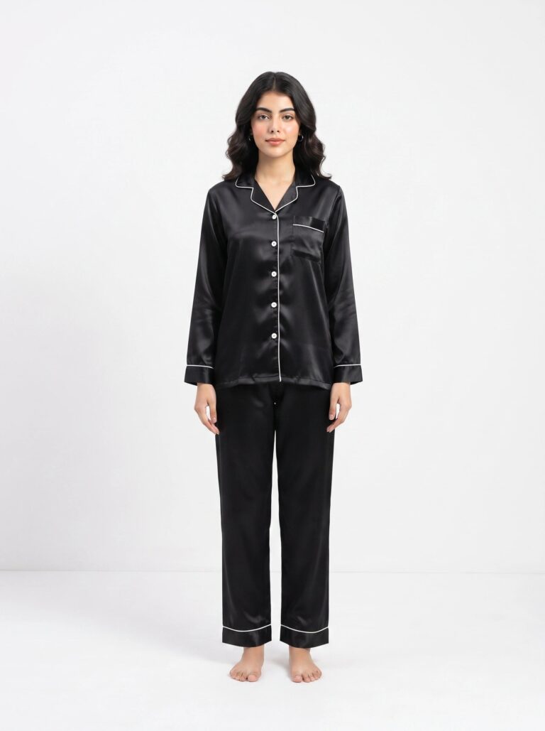 Satin Silk Pajama Suit – Noir