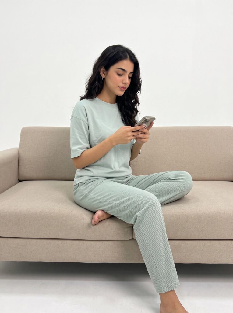 Drop Shoulder Cotton PJ Set – Pastel Stripe