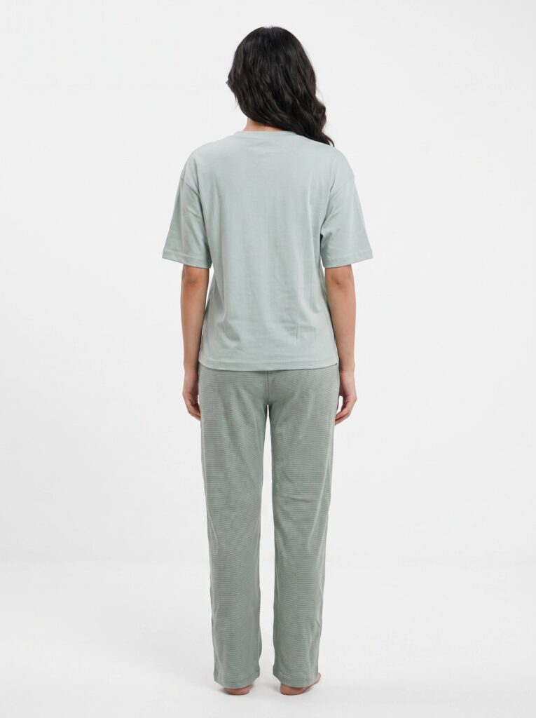 Drop Shoulder Cotton PJ Set – Pastel Stripe