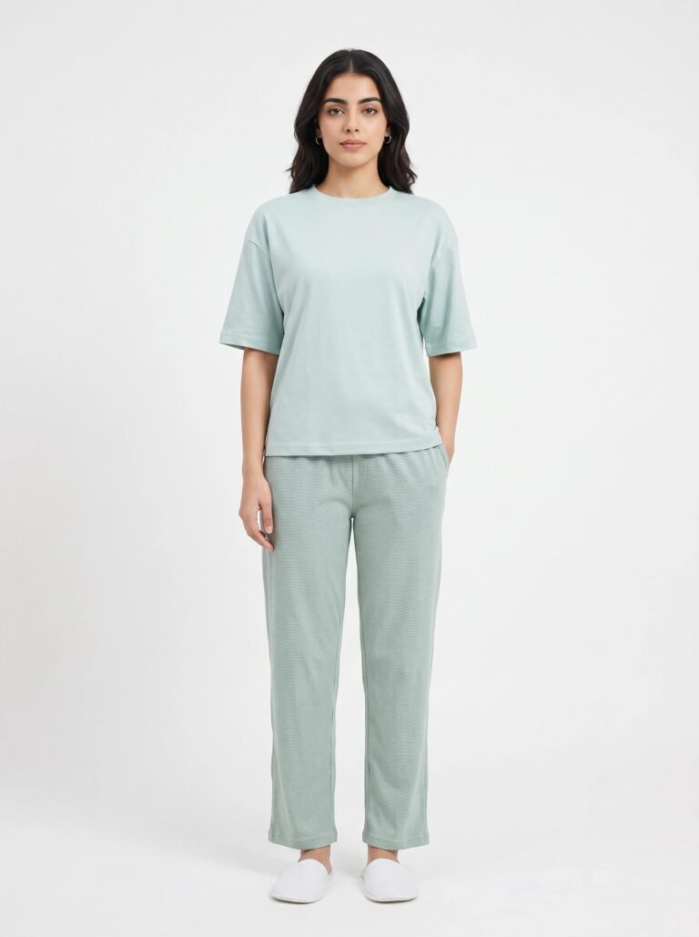 Drop Shoulder Cotton PJ Set – Pastel Stripe