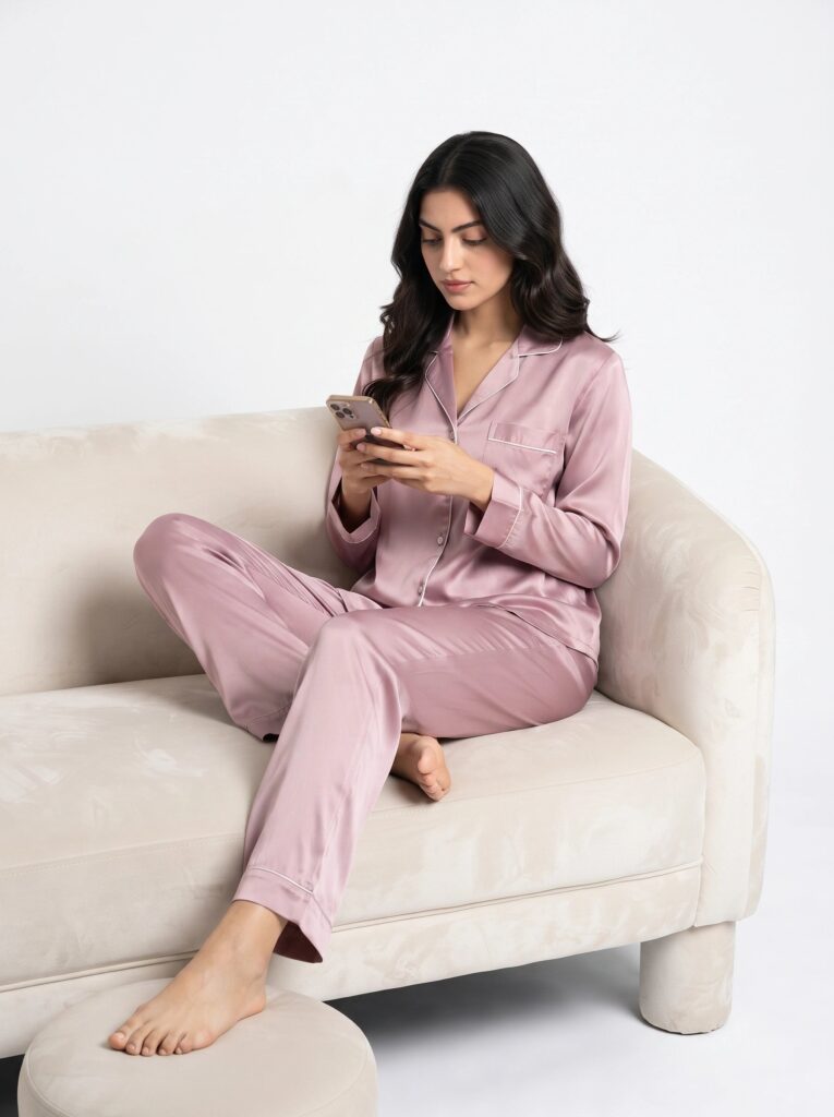 Satin Silk Pajama Suit – Noir