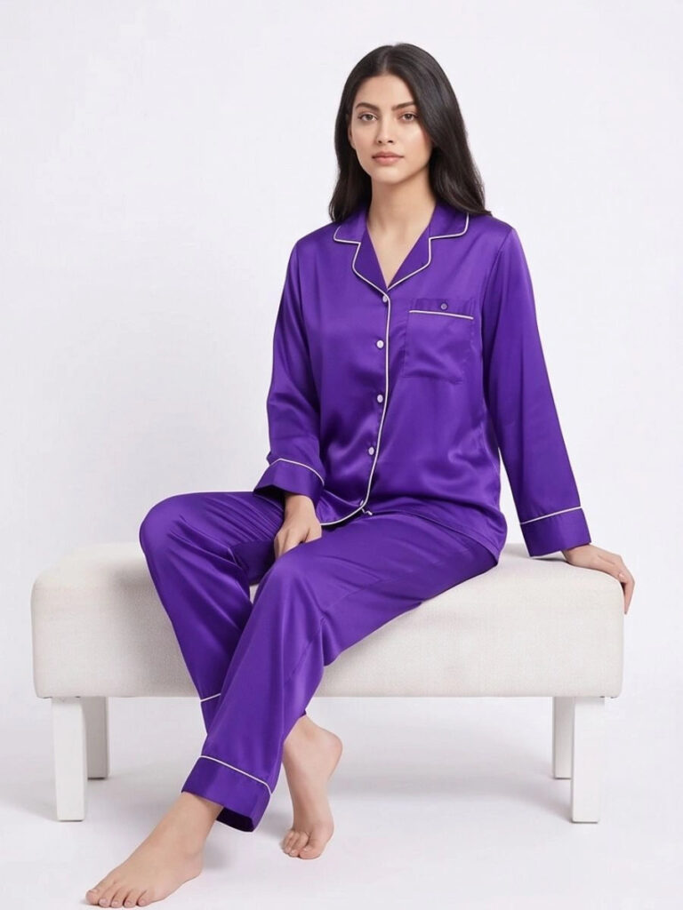 Satin Silk Pajama Suit – Noir