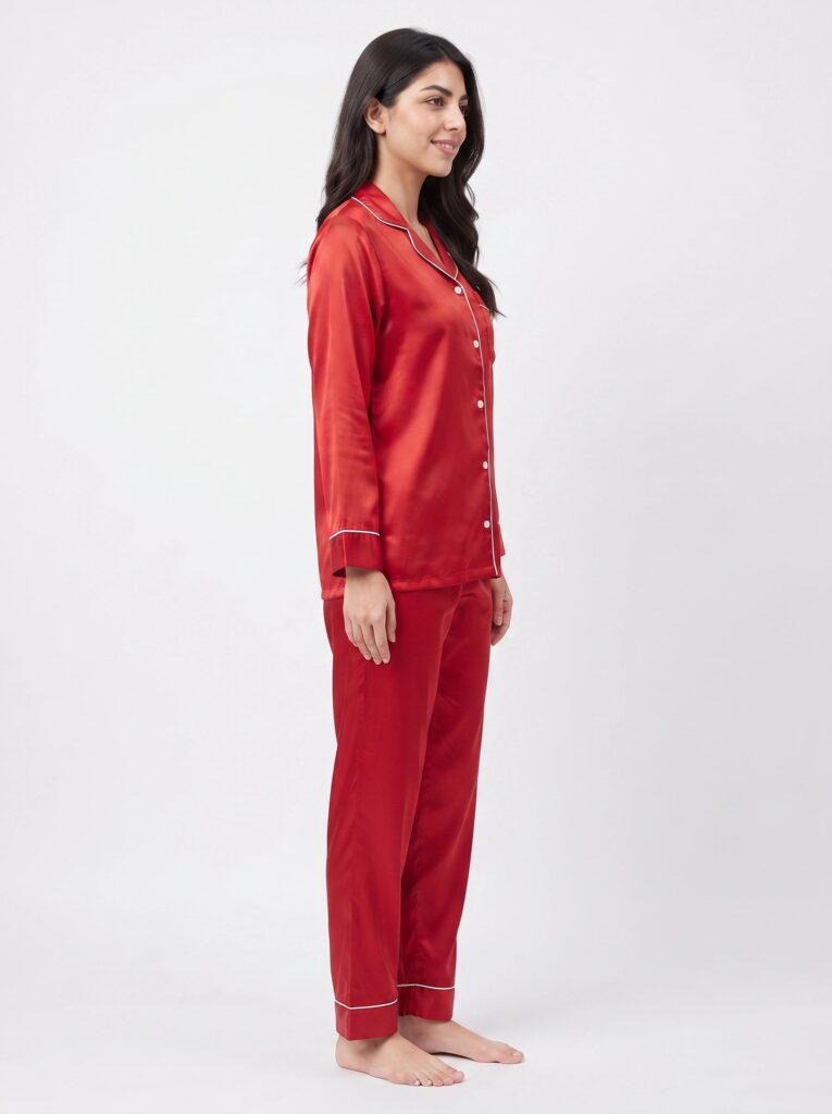 Satin Silk Pajama Suit – Noir
