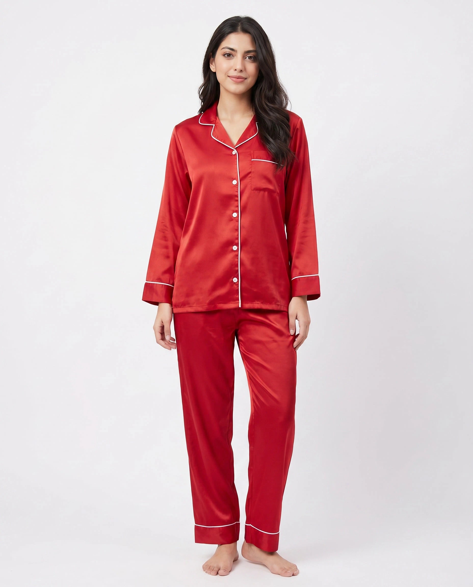 Satin Silk Pajama Suit – Noir