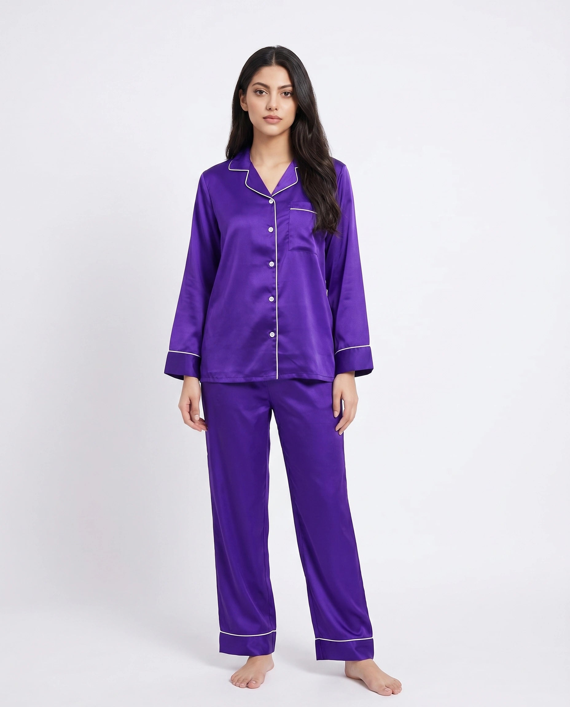 Satin Silk Pajama Suit – Noir