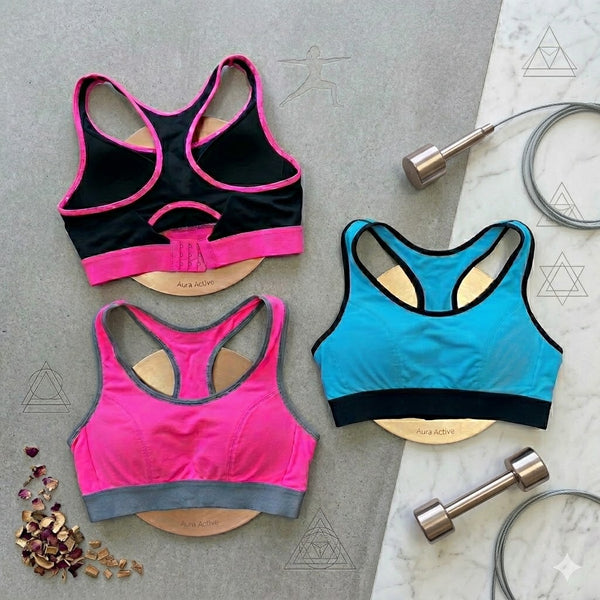 Aura Active Women's Seamless Racerback Sports Bra – High-Impact Fitness Wear with Adjustable Hook-C