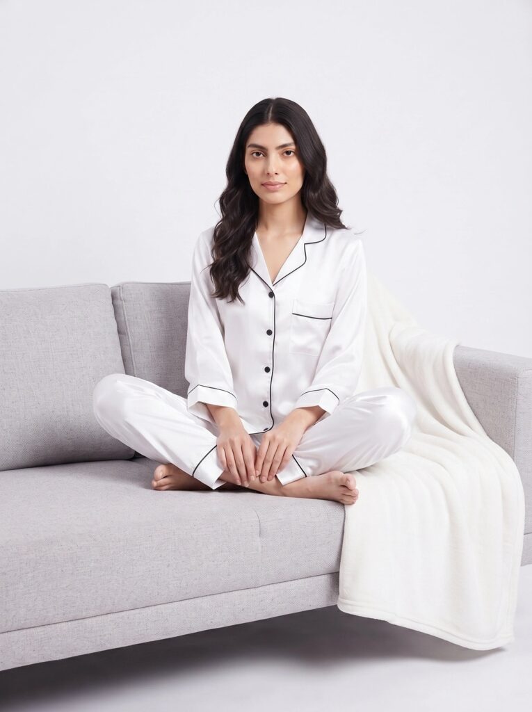 Satin Silk Pajama Suit – Noir