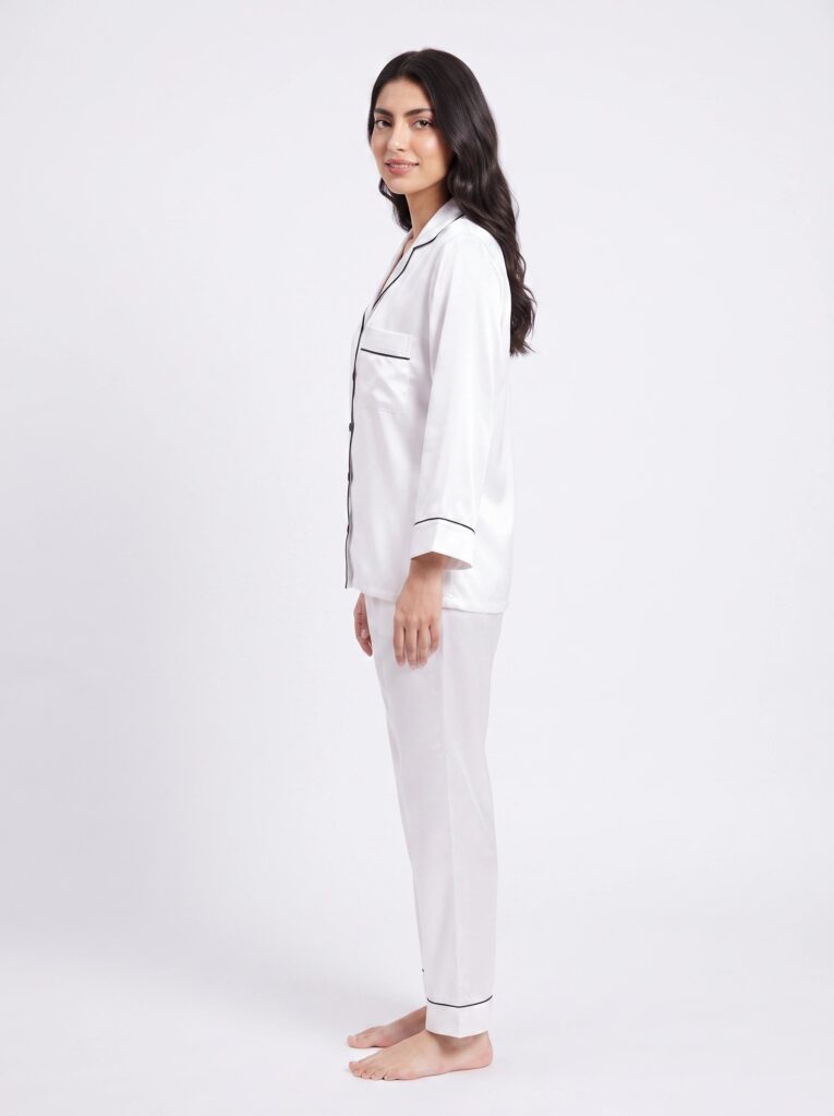 Satin Silk Pajama Suit – Noir