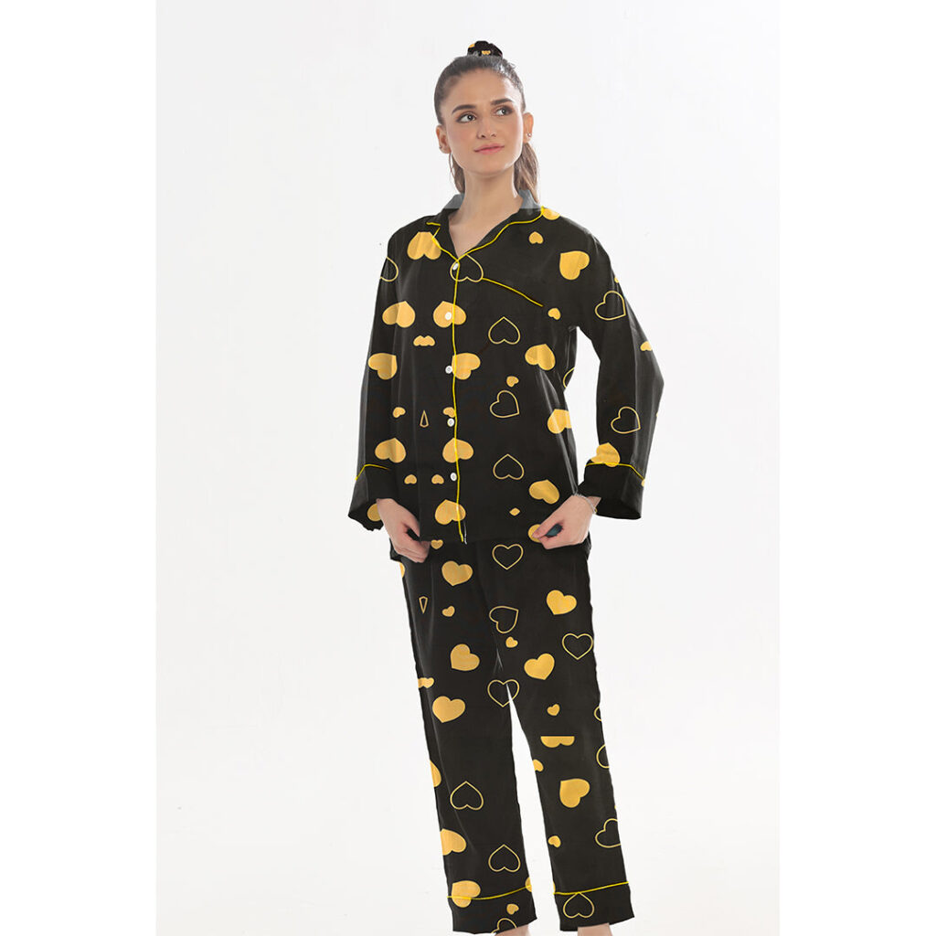 Linen Pajama Suit with Scrunchie - Royal Dusk
